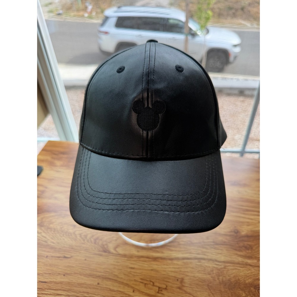 Disney Mickey Mouse Faux Leather Baseball Cap Black Embroidered 28 Hat OSFM